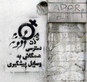 گرافیتی علیه طرح جوانی جمعیت-دسترسی همگانی به وسایل پیشگیری، حق زن (2)